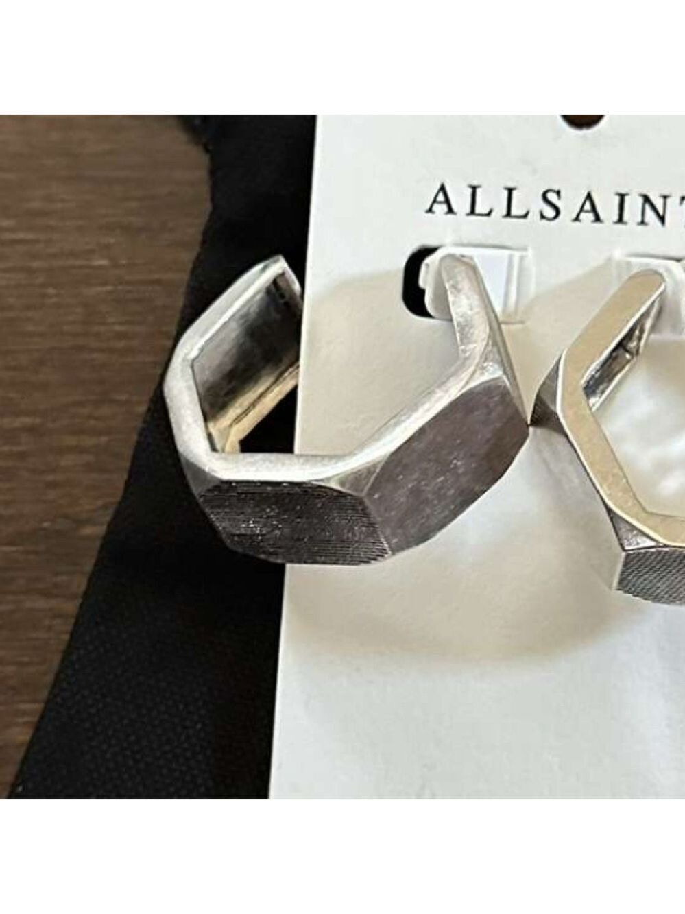 AllSaints Alex Chunky Hexagon Hoop Earrings Silver NWT - Picture 6 of 10